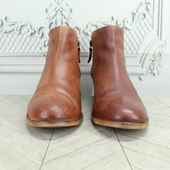 Clarks Maypearl Ramie Brown Leather Zip Block Heel Ankle Booties Size 8.5 Wide - Picture 4 of 9